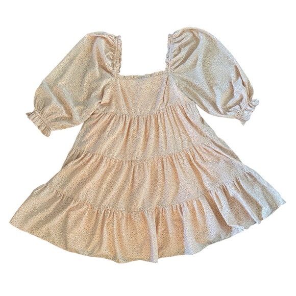 Peach CottageCore Puff Sleeve Ruffle Dress - Picture 3 of 7